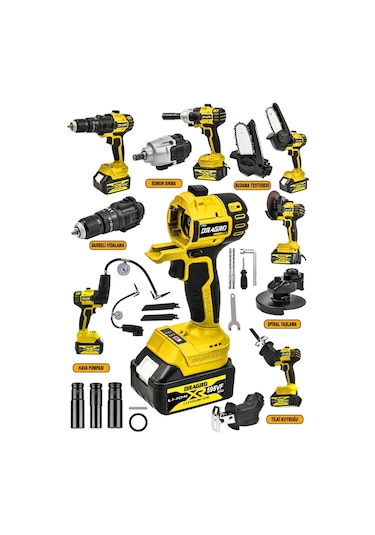 Dragro Alman DRG-SPR6 Taşlama + Somun Sıkma + Tilki Kuyruğu + Dal Budama + Akülü Vidalama + Hava Pompası 6'lı Set