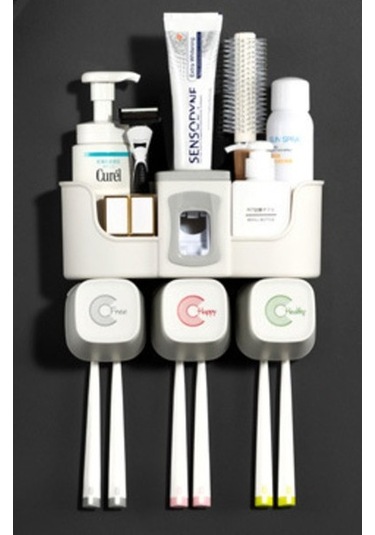 Willowhaven Otomatik Diş Macunu Dağıtıcı Diş Fırçası Tutucu Depolama Raf Duvar Montaj Tutucu Banyo Aksesu 2 Adet Beyaz Gri