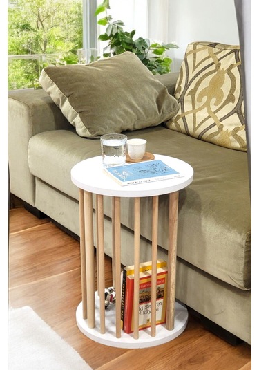 Ahşap Ayaklı C Sehpa Koltuk Sehpası Yan Sehpa Zigon Sehpa Servis Sehpası Beyaz