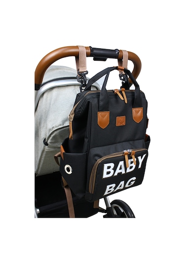 Stylo Monaco Baby Bag Anne Bebek Bakım Sırt Çantası-Beyaz Baskı Siyah