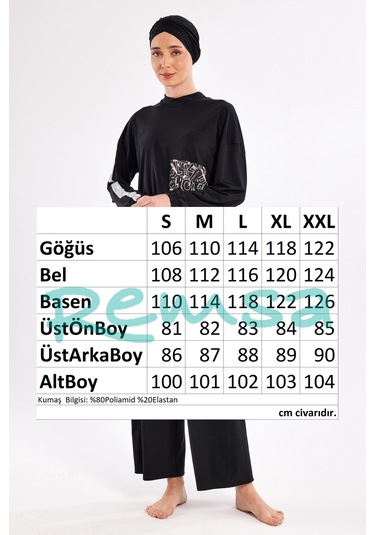 Likralı Bol Paça Tam Kapalı Tesettür Mayo 1117 Siyah01 Siyah01 Siyah