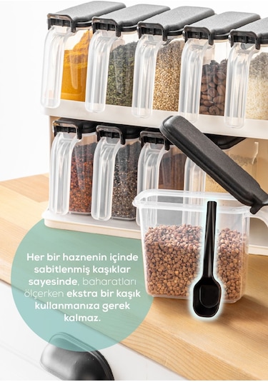 Vienev 12'li Beyaz Standlı Kaşıklı Etiketli Kendinden Yapışkanlı Baharatlık Seti Beyaz Beyaz
