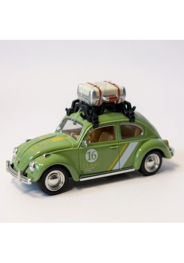 Klasik Işıklı Sesli Metal Araba - Yeşil Valizli Retro Beetle Çok Renkli