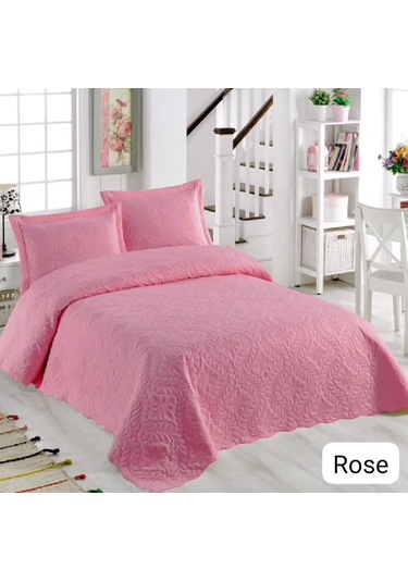Örtüm Ivy Sarmaşık Çift Kişilik Microfiber Kapitone Yatak Örtüsü Rose