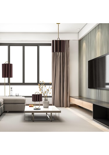 Lustra Koleksiyonu 3'lü Aydınlatma Seti 1 Sarkıt, 1 Lambader, 1 Abajur Kahverengi - Sarı