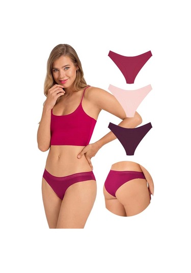 File Lastikli Lazer Kesim Bikini Külot 3'lü Paket Çok Renkli 2
