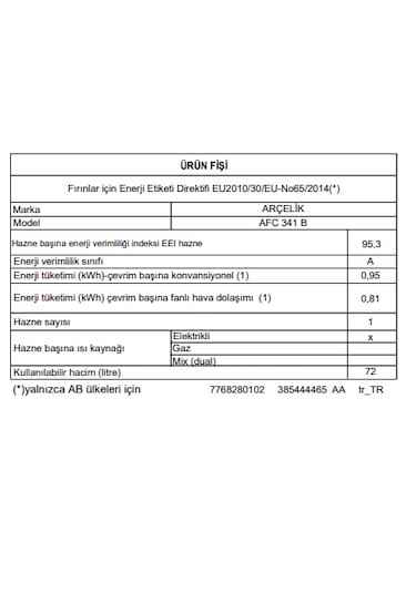 Arçelik AFC341 B Ankastre Fırın Beyaz