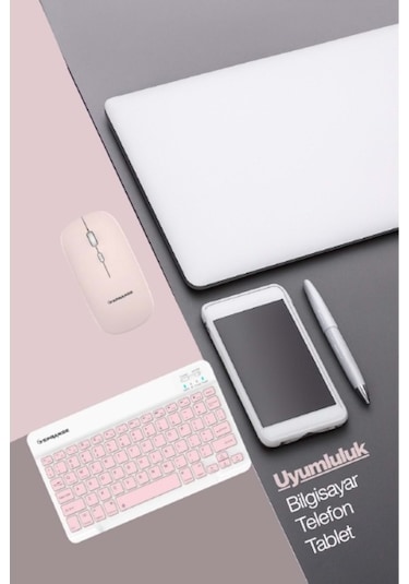 Pembe Kablosuz Klavye Ve Mouse Seti