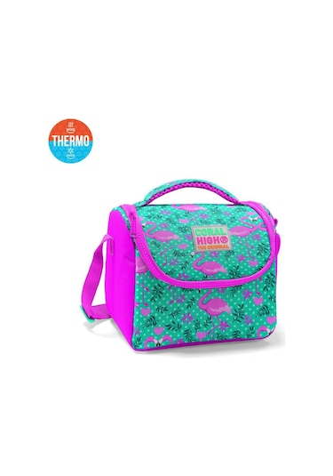 Coral High Kids Su Yeşili Pembe Flamingo Desenli Thermo Beslenme Çantası 11712