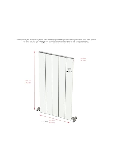 Hestia Alüminyum Dikey Radyatör Panel 900 X 445 Beyaz 5 Dilim