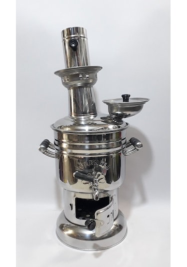 Sözenler Krom Odunlu Kömürlü 4.5 L Piknik Semaver + Özlem 1250 ML Demlik