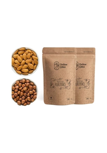Online Çiftçi Çiğ İri Fındık + Çiğ Yerli Badem 1 KG
