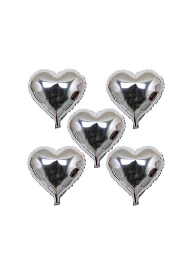 Parti Aksesuar Kalp Şekilli Gümüş Renk Folyo Balon 45 Cm 5 Adet 001