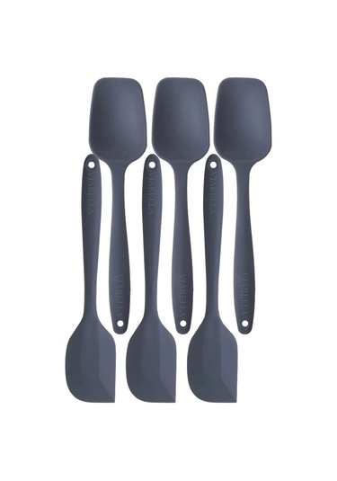 Silikon Kaşık Spatula Seti 6lı Yanmaz Yapışmaz Çizmez Gri 27cm