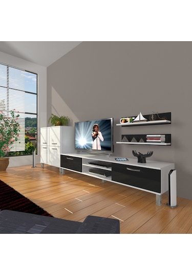Decoraktiv Eko On Slm Dvd Krom Ayaklı Tv Ünitesi Tv Sehpası Beyaz - Siyah