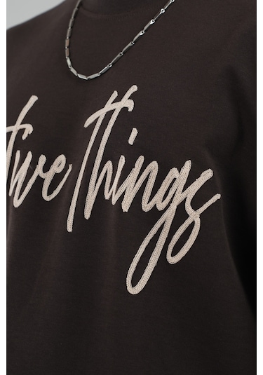 King-Brich Oversize Kalıp Effective Things Yazılı Basic Tişört Kahverengi