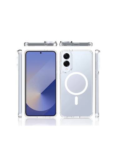 Effox Galaxy Uyumlu S25 Edge Kılıf M-safe Şarj Özellikli Şeffaf Sert Pc Effx Embos Kapak - Şef Şeffaf