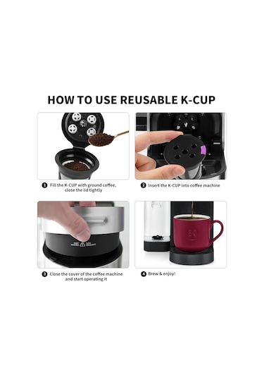 Leezsing Yeniden Kullanılabilir Keurig Uyumlu Kahve Filtresi K-supreme, K-elite, 2.0/1.0 - Siyah, 4 Adet Seti Siyah