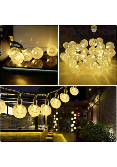 Lighthome Kristal Güneş Enerjili Led Işık Solar Bahçe Aydınlatma 50 Led 7 M Sarı