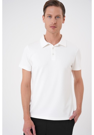Comfort Fit Polo Yaka Esnek Pamuk Casual Ekru Tişört Ts 886 Ekru