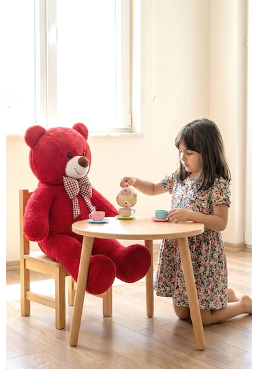80 Cm Büyük Boy Yumuşak Papyonlu Oyuncak Ayıcık Kırmızı