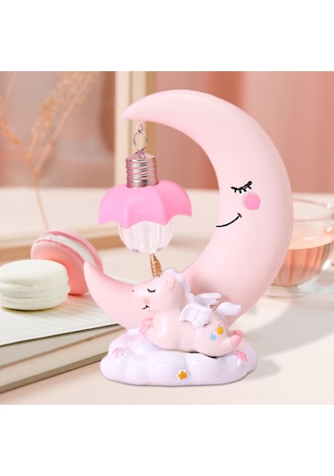 Homyl Unicorn Ay Gece Lambası Karikatür Led Yatak Odası Ev Pembe Çok Renkli