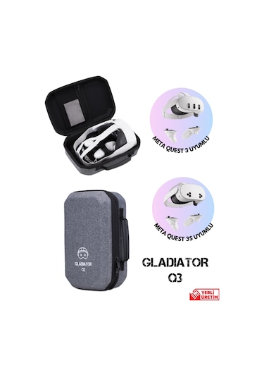 Gladiator Q3 Gri Meta Quest 3 Çantası Quest 3 Ve 3s Uyumlu Özel Çanta