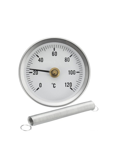 Youtek Alüminyum Kromlu Boru Termometresi, 0-120 C Aralığı, 63mm Çap, Yaylı Montaj 20-50mm Borular İçin , Beyaz, Endüstriyel Kullanım