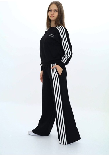 Kız Çocuk %100 Pamuk Uzun Kol Oversize Alt&üst Eşofman Takımı-eşt-0027 Siyah