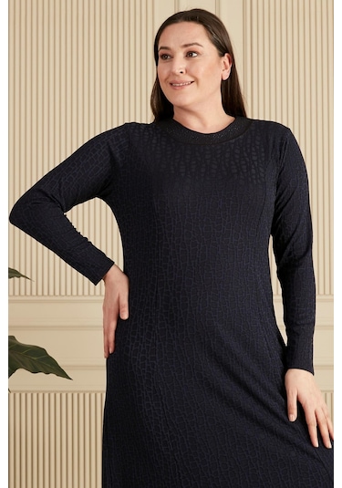 Kadın Büyük Beden Nergis Jakar Tesettür Anne Elbise 001