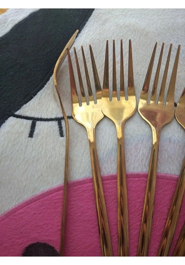 Büro Ev Ofis Mutfağı İçin 6adet 22cm Golden Çelik Titanyum Kaplı Yemek Çatalı Seti Diğer