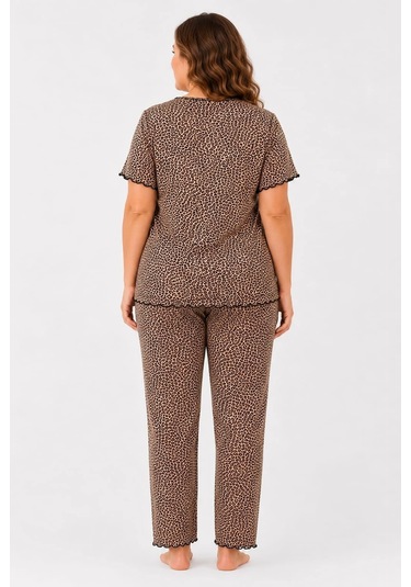 Pemilo Kadın 7933 Büyük Beden Kısa Kol Bambu Pijama Takımı LEOPAR