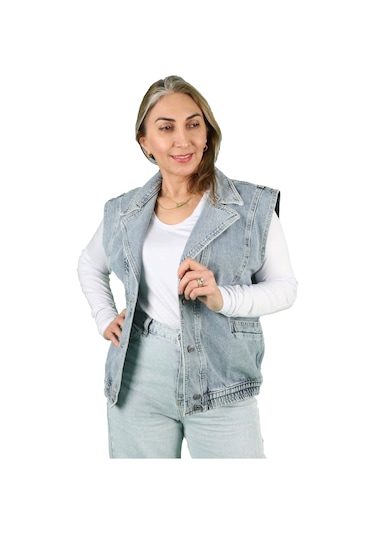 Kadın V Yaka Jean Yelek 001
