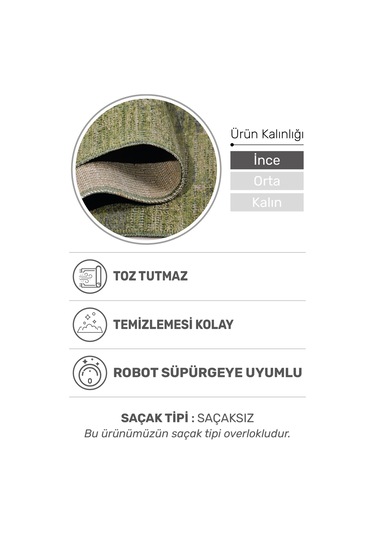 Arkaik Halı Koleksiyonu Zamansız Dokulu Desen, Tozumaz, Kolay Temizlik, İnce Form Yeşil