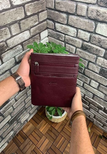 Guard Bordo Hakiki Deri Omuz Askılı Çanta Bordo