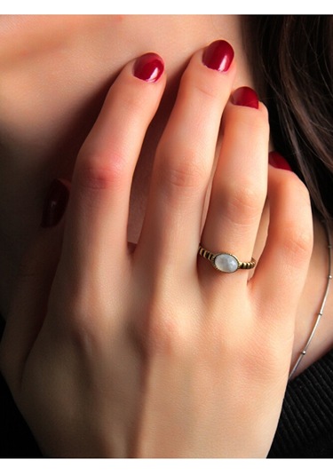 Doğal Taş Aytaşı Doğal Taşlı Antik Ayarlanabilir Kadın Yüzük Euy30ay