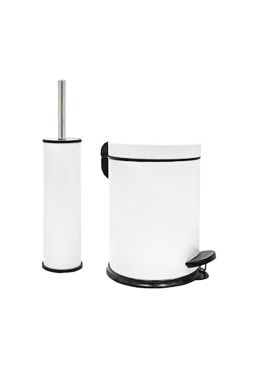 Banyo Seti 2'li Beyaz Renk 3l Çöp Kovası + Klozet Fırçası Kolay Temizlik Beyaz