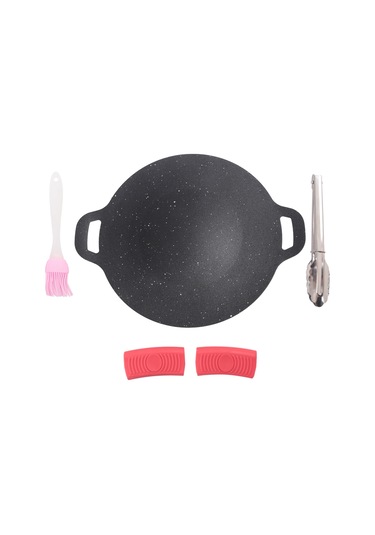 28cm Açık Hava Kamp Izgara Plakası Yapışmaz Kore Barbekü Plakası Siyah