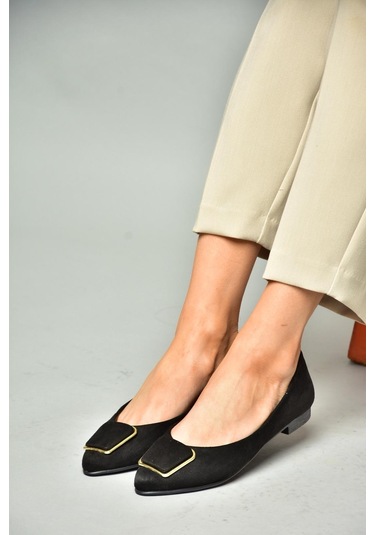 Fox Shoes P726776302 Siyah Süet Kadın Babet Siyah