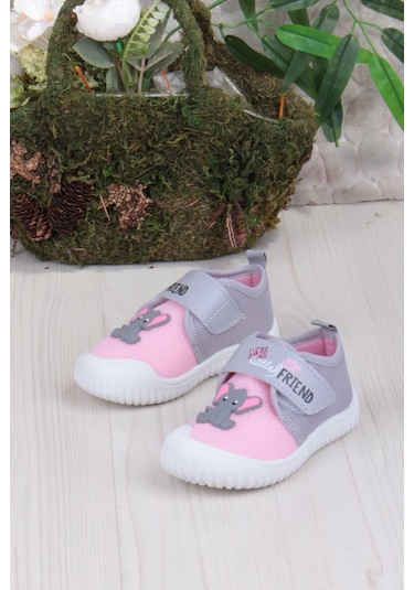 Fort 3448 Gz Fil Figürlü Anaokulu Kreş Ev Kız Çocuk Keten Panduf Ayakkabı Pembe