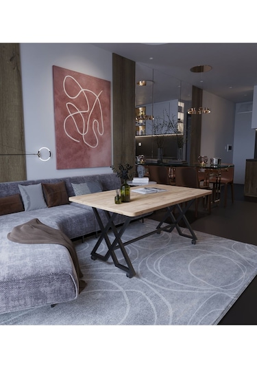 Reyyan Orta Sehpa Siyah Metal Ayak Tekerlekli 60 X100 Atlantik Çam