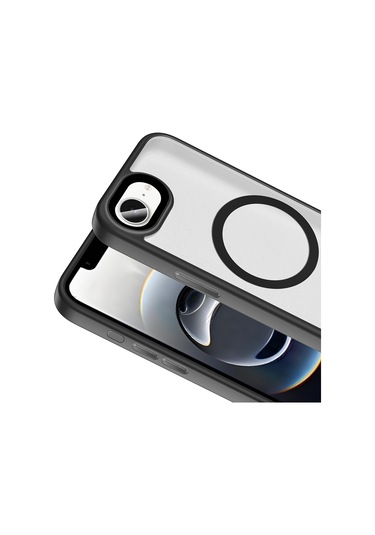 İphone 16e Uyumlu Kılıf Mat Arka Yüzey Wireless Şarj Özellikli Zore Flet Magsafe Kapak - Titanyum-gr Gri