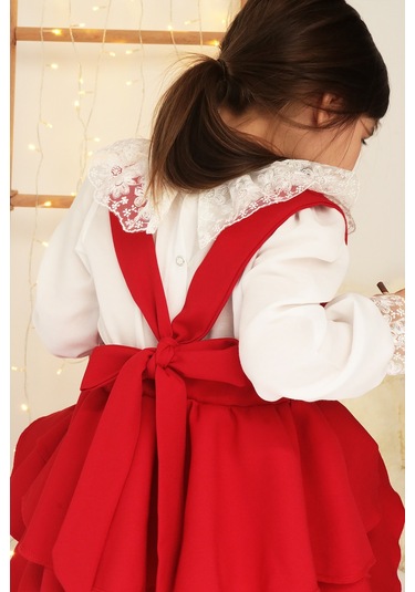 Kız Çocuk Helen Kırmızı Askılı Kat Kat Bağlama Jile Elbise