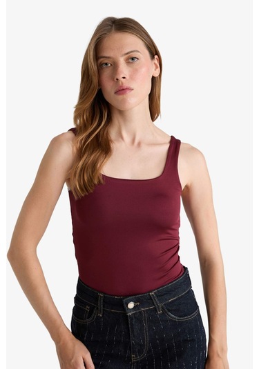 Defacto Kare Yaka Askılı Çıtçıtlı Body F8245ax25aubr115 Bordo-br115