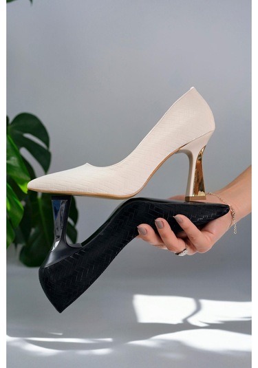 Muggo Goes Garantili Sivri Burun Kadın Topuklu Stiletto Ayakkabı Ten