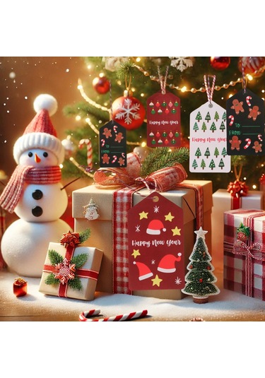 Yılbaşı Noel Şapka Temalı Hediye Etiketi, Yeniyıl Paketleme Kartı