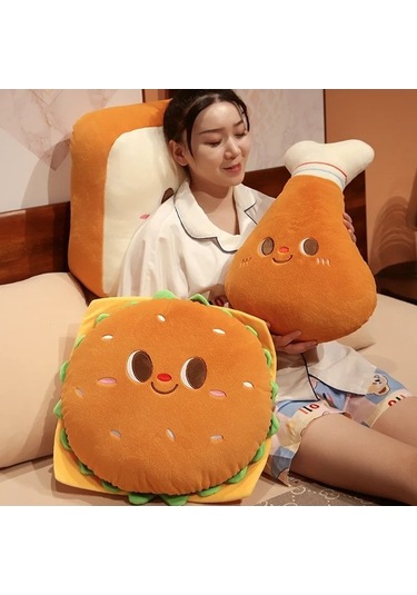 Zyzqstore Kızarmış Tavuk Burger Peluş Oyuncak, Süper Yumuşak, Çok Renkli, Tam Peluş Burger Çok Renkli