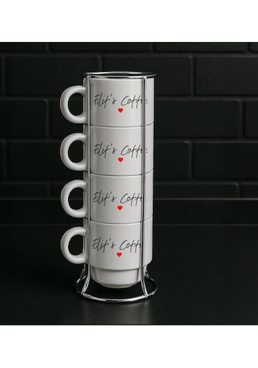 Bk Gift Kişiye Özel Standlı 4lü Fincan Seti-1 , Yeni Ev Hediyesi, Arkadaşa Hediye Kobitmeyencom33991 Bk Gift Renkli