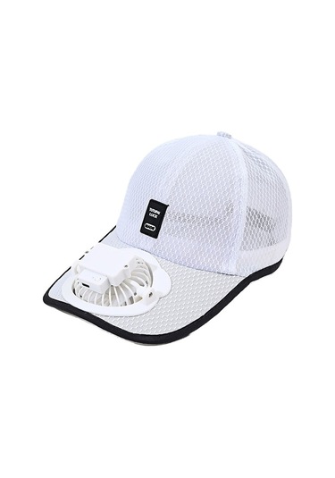 Erkekler İçin Havadar Yazlık Güneşten Koruyucu Şapka, Serin Tutan Fanlı Tasarım Beyaz