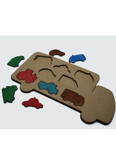 Çocuklar İçin Eğitici Ve Öğretici Ahşap Yapboz Puzzle Bul Tak Taşıtlar Arabalar Şekil Renk Eşleştirme Arabası